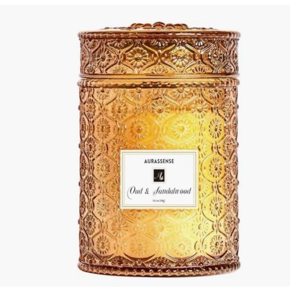 Amber Glass Jar Candle - Oud & Sandlewood Scented Candle - Picture 3 of 5